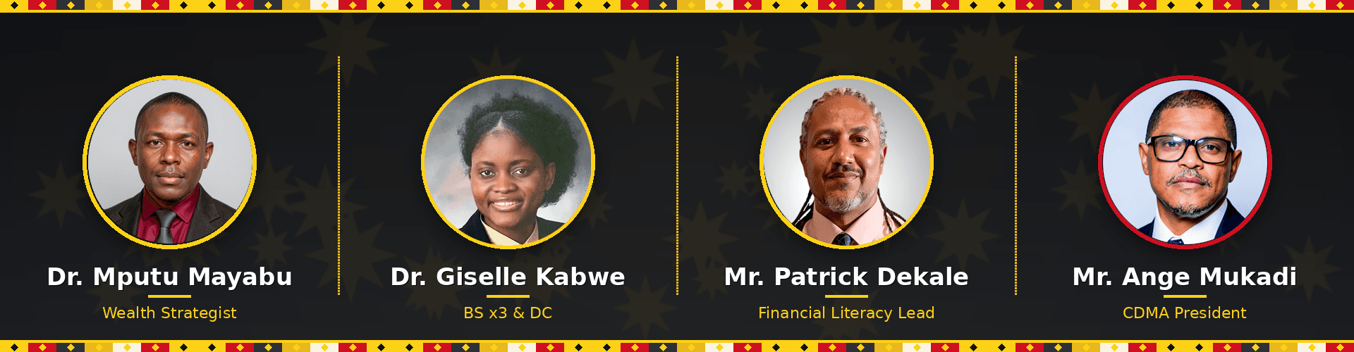 Featured speakers: Dr. Mputu Mayabu, Dr. Giselle Kabwe, Mr. Patrick Dekale, Mr. Ange Mukadi